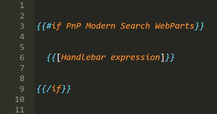 pnp modern search handlebar expression